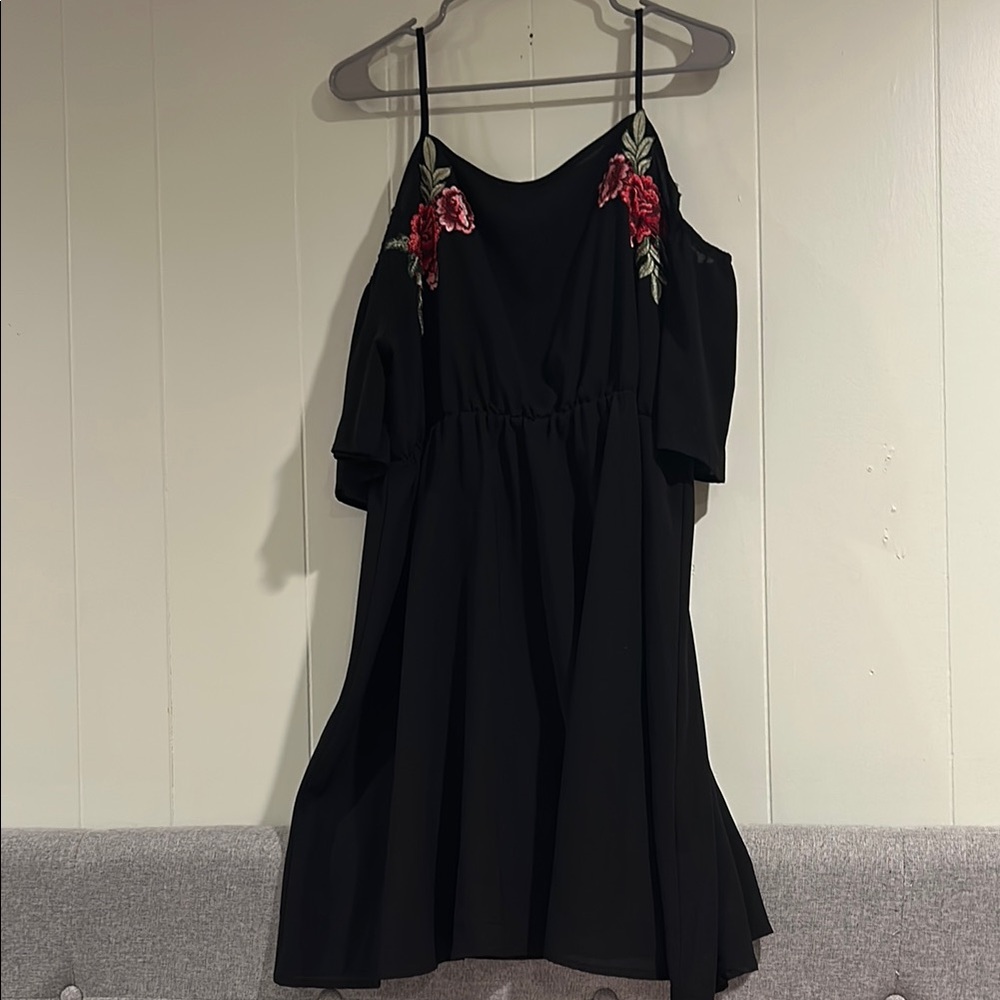 Floral Embroidered Black Dress